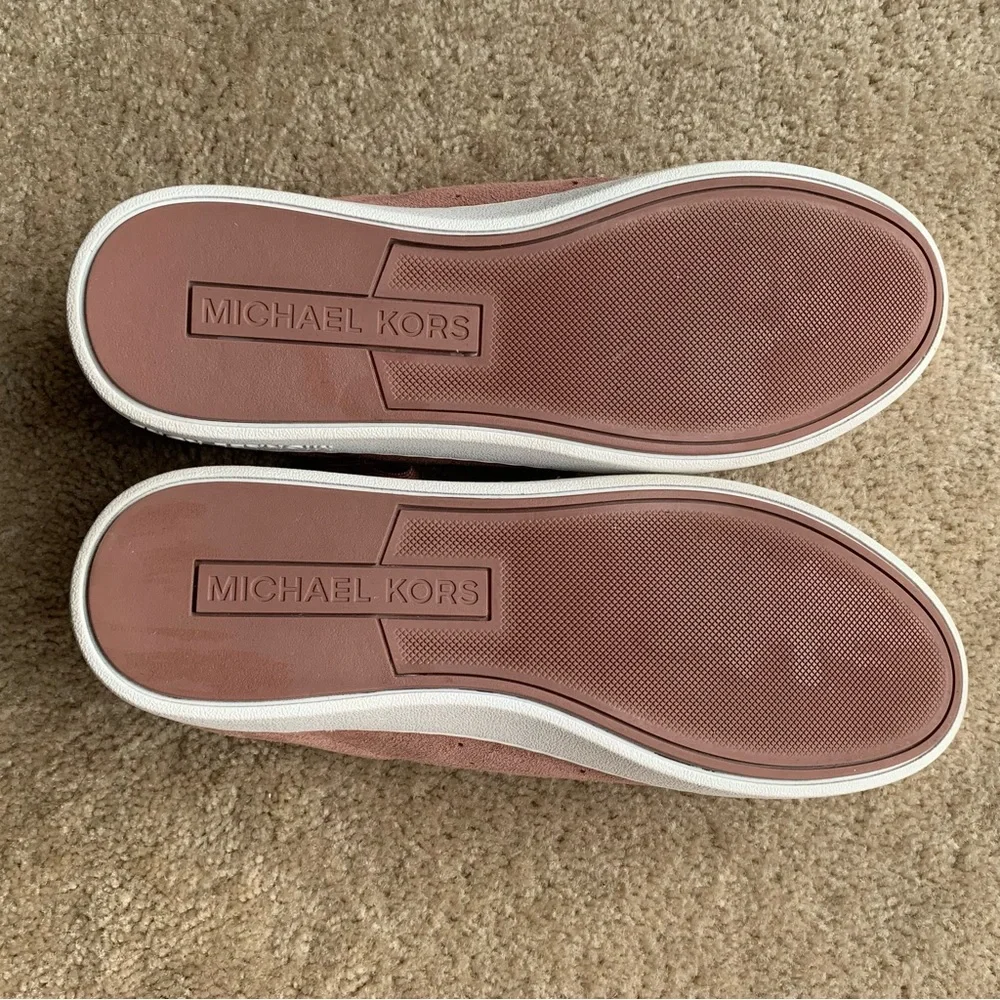 MICHAEL KORS. Rose suede and yellow gold sneakers.‎ White soles. 10M. Lea…